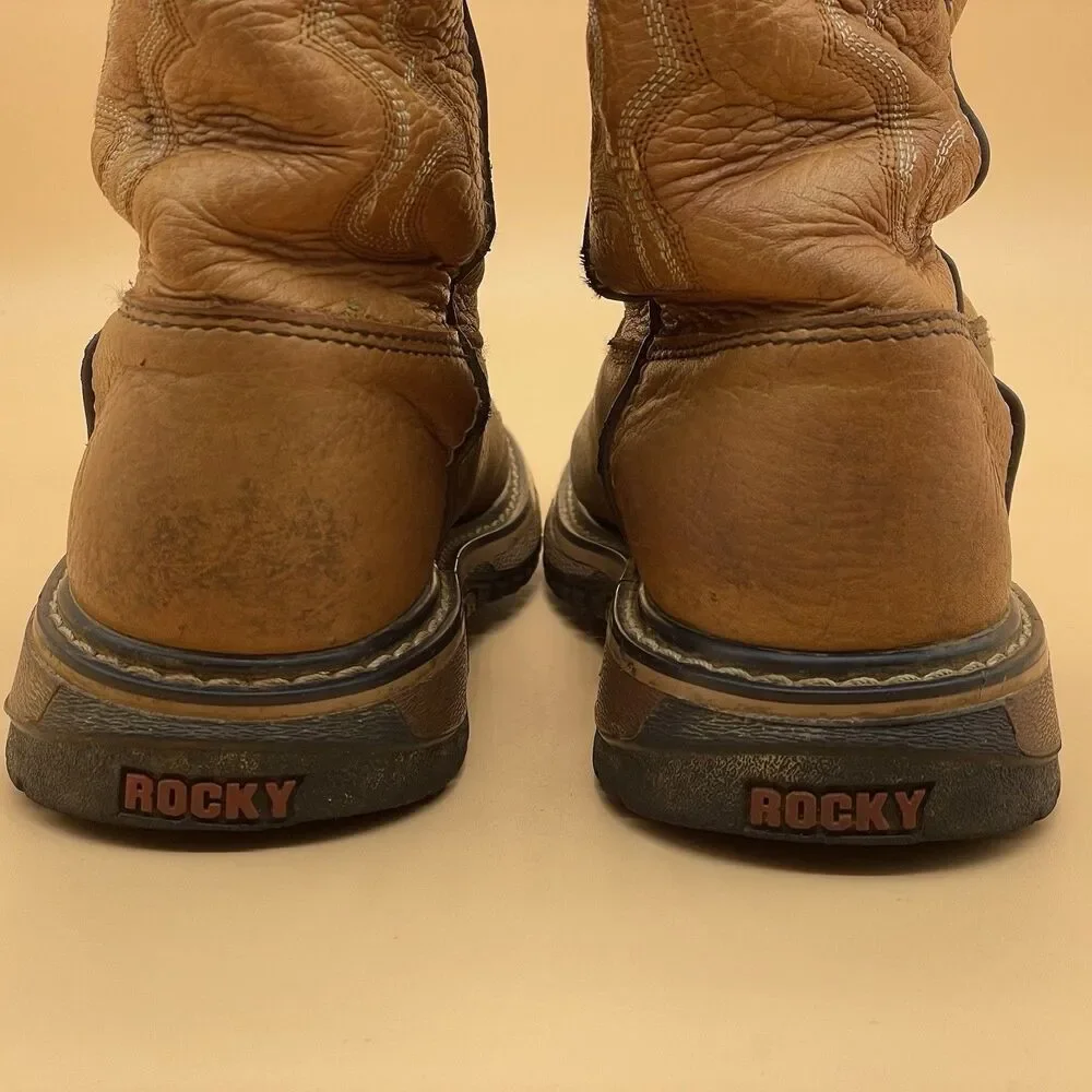 Rocky RKYW090 KIDS 7in Waterproof Square Toe Pull On Western Boot Size 4M Tan